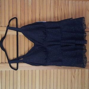 Macy's Swim Solutions NWT Black Triple Lace Tankini Wide Straps Top Size 18